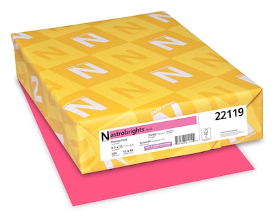 Astrobrights Colored Paper, 24 lbs., 8.5 x 11, Plasma Pink, 500 Sheets/Ream (22119)