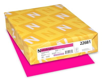 Astrobrights Colored Paper, 24 lbs., 8.5 x 11, Fireball Fuchsia, 500 Sheets/Ream (22681/21688)