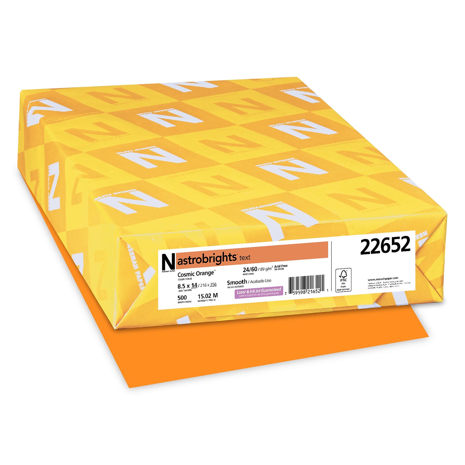 Astrobrights Colored Paper, 24 lbs., 8.5 x 14, Cosmic Orange, 500 Sheets/Ream (22652)