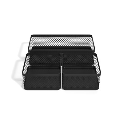 TRU RED™ 3-Compartment Stackable Wire Mesh Desk Organizer, Matte Black (TR57547)