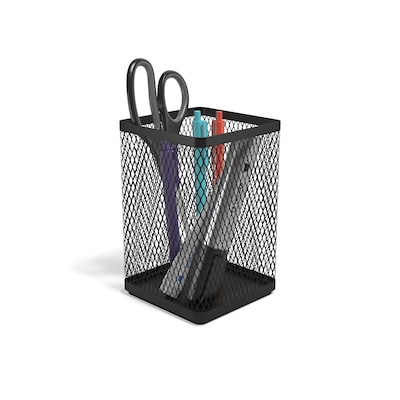 TRU RED™ Stackable Metal Mesh Pen Holder, Matte Black (TR57573-CC)