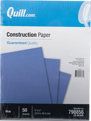 Quill Brand® 9 x 12 Construction Paper, Blue, 50 Sheets/Pack (790856)