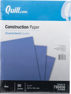 Quill Brand® 9 x 12 Construction Paper, Blue, 50 Sheets/Pack (790856)