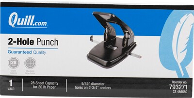 Quill Brand® 2-Hole Punch, 12 Sheet Capacity, Black (10354-QCC)