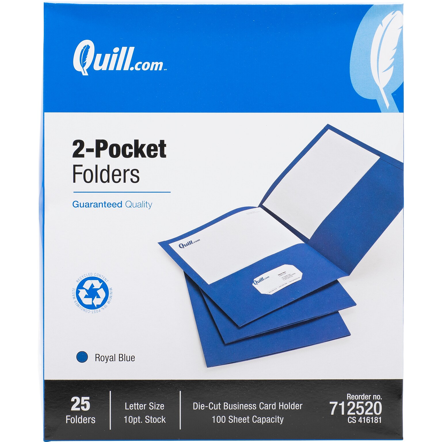 Quill Brand® 2-Pocket Folders, Blue, 25/Box (712520)