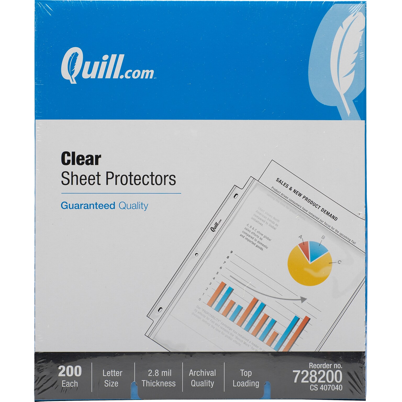 Quill Brand® Top-Loading Sheet Protectors, 8-1/2 x 11, Clear, 200/Box (728200)