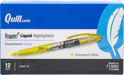 Quill Brand® Hype Liquid Pen Style Highlighters, Chisel Tip, Fluorescent Yellow, Dozen (13093-QL)