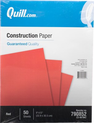 Quill Brand® 9 x 12 Construction Paper, Red, 50 Sheets/Pack (790852)