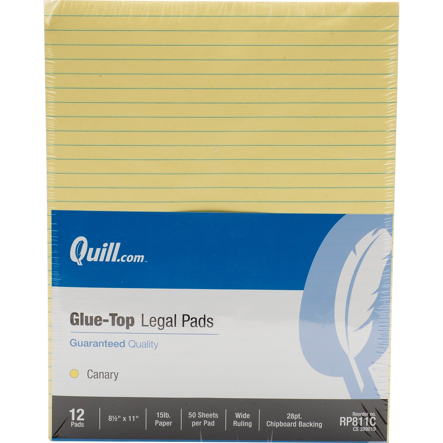 Quill Brand® Glue-Top Legal Pad, 8-1/2 x 11,  Wide Ruled, Canary Yellow, 50 Sheets/Pad, 12 Pads/Pack (RP811C)