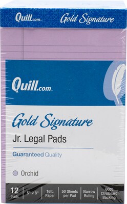 Quill Brand® Gold Signature Premium Series Legal Pad, 5 x 8, Legal Ruled, Orchid, 50 Sheets/Pad, 12 Pads/Pack (742296)