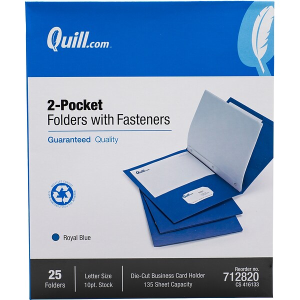 Quill Brand® 2-Pocket Folders With Fasteners Royal Blue, 25/Box (712820)