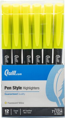 Quill Brand® Pen Style Highlighters, Chisel Tip, Fluorescent Yellow, Dozen (11234QL)