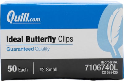 Quill Brand® Ideal #2 Small Butterfly Clips, Silver, 50/Box (10674QL)