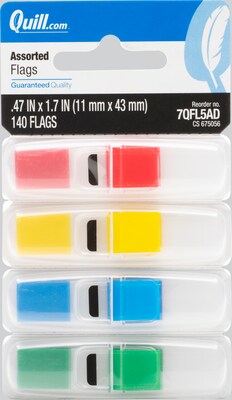 Quill Brand® Flags ; 1/2 Wide, Assorted, 140 Flags/Pack (7QFL5AD)