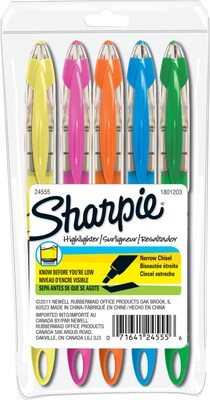 Sharpie Pen Highlighters, Chisel Tip, Assorted Colors, 5/Set (24555)