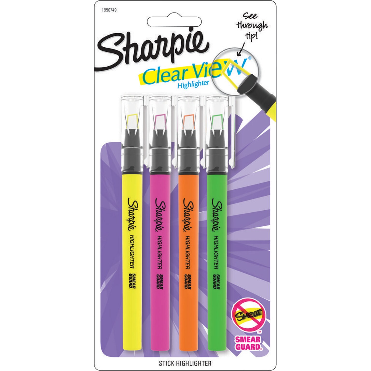 Sharpie  Clear View Highligher, Chisel Tip, Assorted, 4/Pack (1950749/2128213)