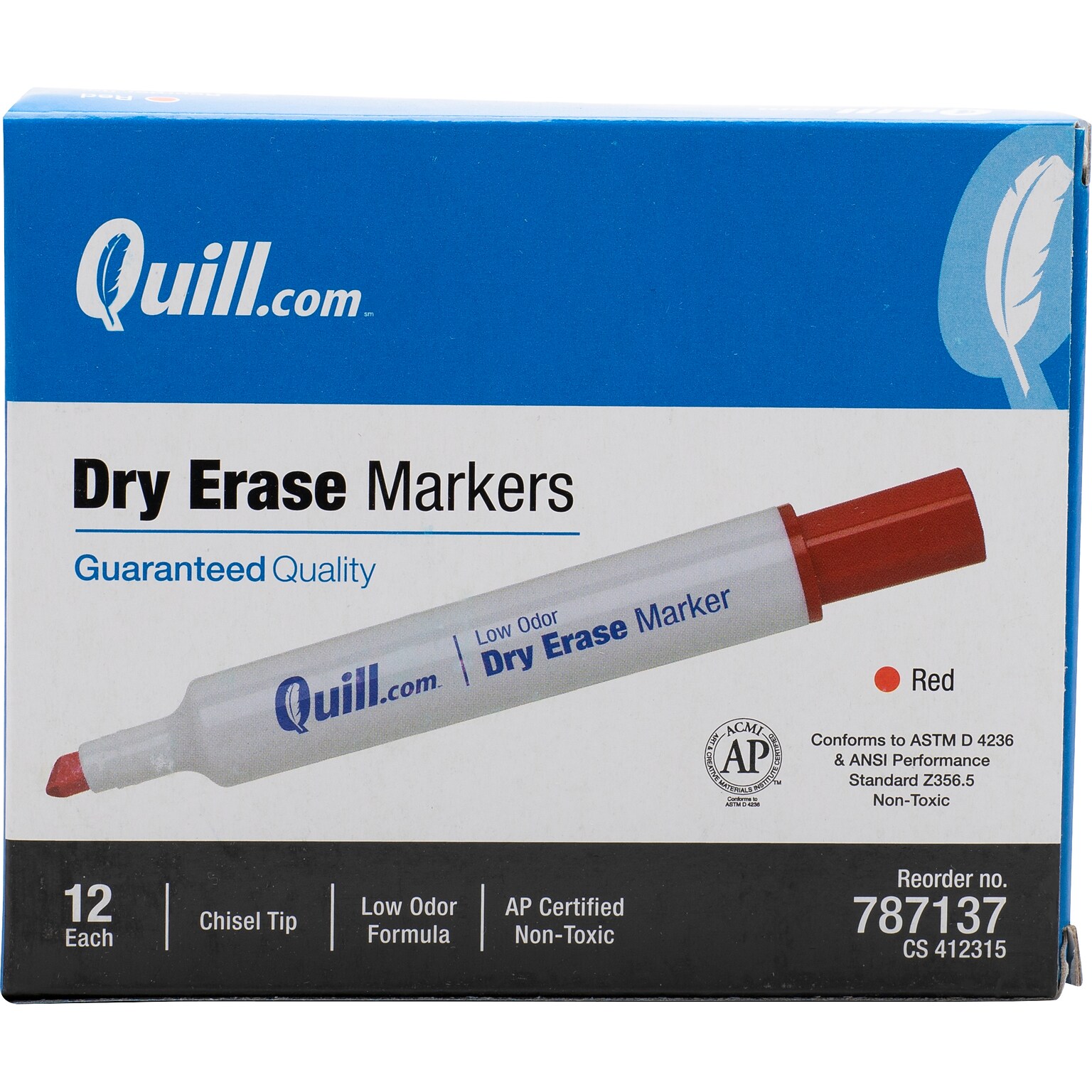 Quill Brand® Dry Erase Markers, Chisel Tip, Red, 12/Pack (787137)