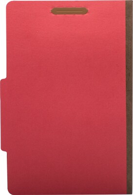 Quill Brand® 2/5-Cut Tab Pressboard Classification File Folders, 2-Partitions, 6-Fasteners, Legal, Red, 15/Box (739030)