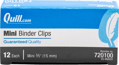 Quill Brand® Mini Binder Clips, 1/4" Capacity, Black, 12/Box (720100)