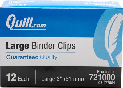 Quill Brand® Large 2” Wide Binder Clips, 1 Capacity, Black, 12/Box (721000-QCC)