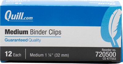 Quill Brand® Medium Binder Clips, 5/8 Capacity, 12/Box (720500-QCC)