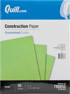 Quill Brand® 9 x 12 Construction Paper, Green, 50 Sheets/Pack (790855)