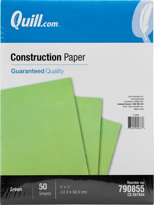 Quill Brand® 9 x 12 Construction Paper, Green, 50 Sheets/Pack (790855)