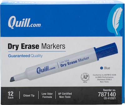 Quill Brand® Dry Erase Markers, Chisel Point, Blue, 1 Dozen (787140)