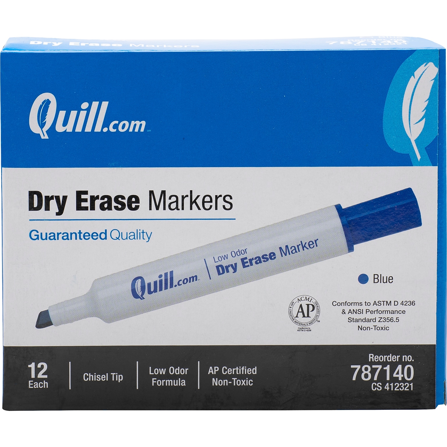 Quill Brand® Dry Erase Markers, Chisel Point, Blue, 1 Dozen (787140)