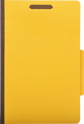 Quill Brand® 2/5-Cut Pressboard Classification Folders with Pockets, 2-Partitions, 6-Fasteners, Legal, Yellow, 15/Box (737038)