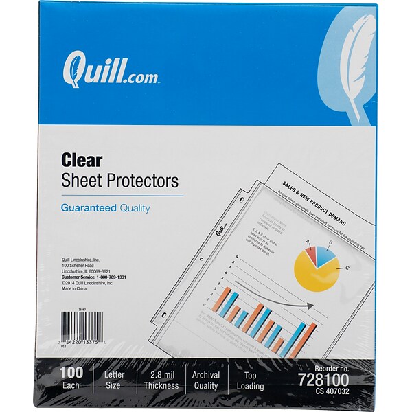 Quill Brand® Standard weight Sheet Protectors, 8-1/2 x 11, Clear