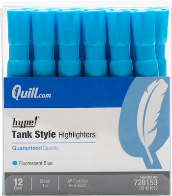 Quill Brand® Tank Style Highlighters, Chisel Tip, Fluorescent Blue, Dozen (12292-QCC)