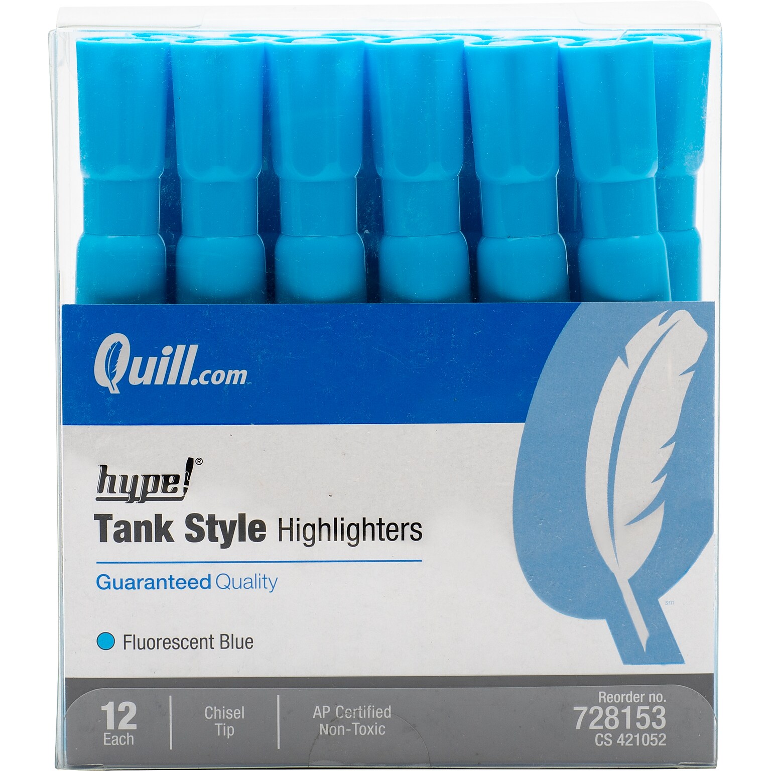 Quill Brand® Tank Style Highlighters, Chisel Tip, Fluorescent Blue, Dozen (12292-QCC)