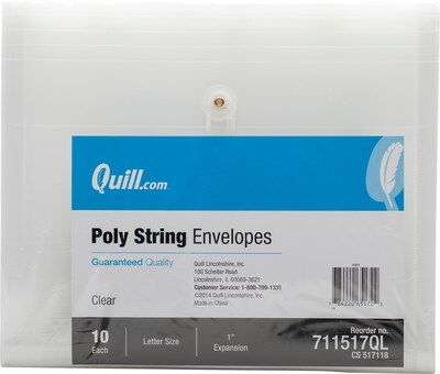 Quill Brand® String and Button Transparent Envelopes, Letter Size, Clear, 10/Pack (711517QL)