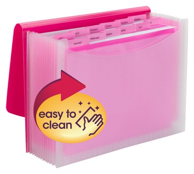 Smead Vibrant Line Plastic Accordion File, 12-Pocket, Letter Size, Pink/Clear (70864)