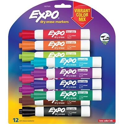 Expo Dry Erase Markers, Chisel Point, Assorted, 12/Pack (1927525)