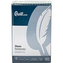 Quill Brand® Steno Pads, 6 x 9, Gregg Ruled, Green, 80 Sheets/Pad, 12 Pads/Pack (SBNG)