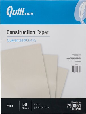 Quill Brand® 9 x 12 Construction Paper, White, 50 Sheets/Pack