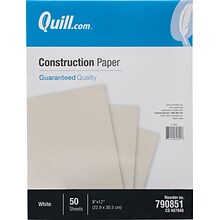 Quill Brand® 9 x 12 Construction Paper, White, 50 Sheets/Pack (790851)