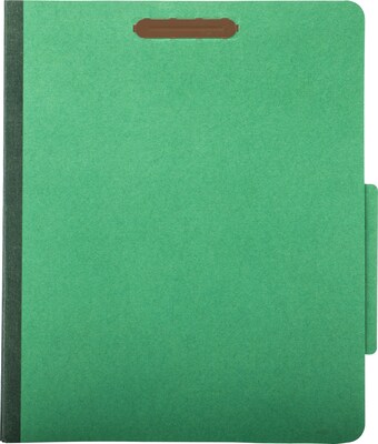 Quill Brand® 2/5-Cut Tab Pressboard Classification File Folders, 2-Partitions, 6-Fasteners, Letter, Green, 15/Box (738034)