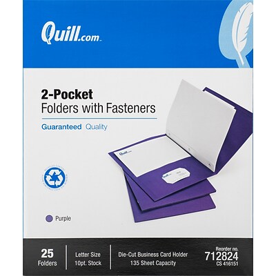 Quill Brand® 2-Pocket Folders With Fasteners Purple, 25/Box (712824)