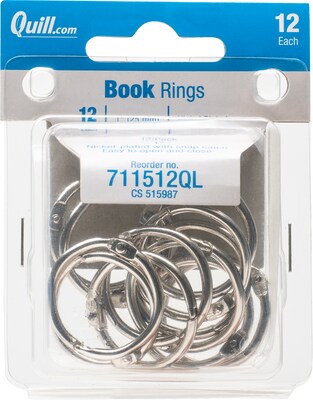 Quill Brand® Loose-Leaf Paper Binder Rings, 1 Diameter, 12/Pack (711512QL)
