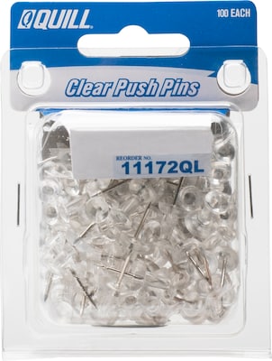 Quill Brand® Push Pins, Clear, 100/Pack (11172-QC)