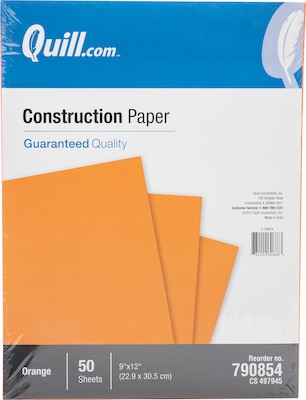 Quill Brand® 9 x 12 Construction Paper, Orange, 50 Sheets/Pack (790854)