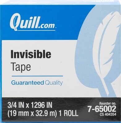 Quill Brand® Invisible Tape, Matte Finish, 3/4" x 36 yds., Single Roll (70016028949)