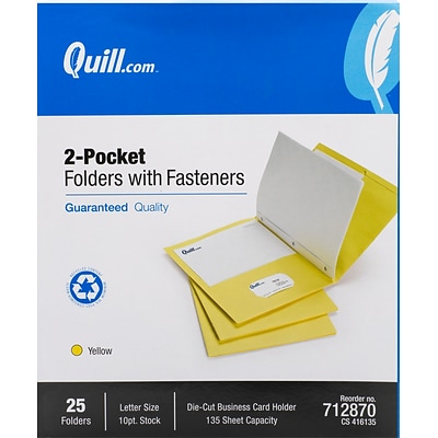 Quill Brand® 2-Pocket Folders With Fasteners Yellow, 25/Box (712870)
