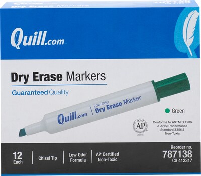 Quill Brand® Dry Erase Markers, Chisel Tip, Green, 12/Pack (787138)