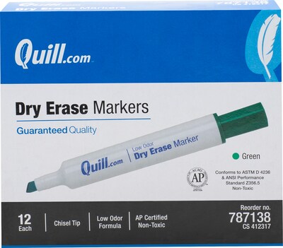 Quill Brand® Dry Erase Markers, Chisel Point, Green, 1 Dozen (787138)