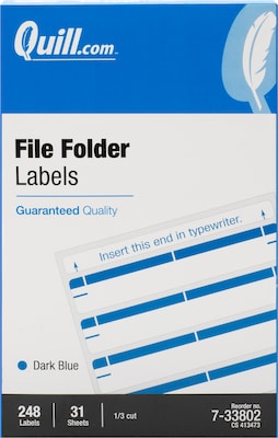 Quill Brand® Laser/Inkjet File Folder Labels, 19/32" x 3-1/2", Dark Blue, 248 Labels (733802)