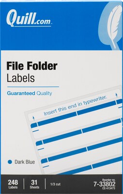 Quill Brand® Laser/Inkjet File Folder Labels, 19/32" x 3-1/2", Dark Blue, 248 Labels (733802)